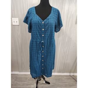 Women's Eyelet Fit And Flare Dress Plus Size 0X Prairie Cottage Peasant Blue